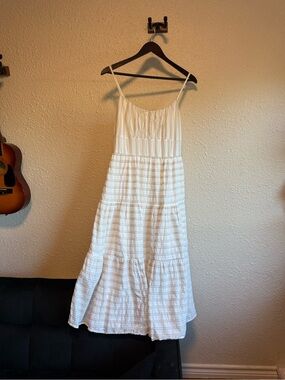 Altar'd State White Textured Tiered Midi Dress